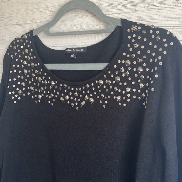 Cable & Gauge Beaded Neck Pull Over Sweater l SIZE XL - Picture 3 of 8